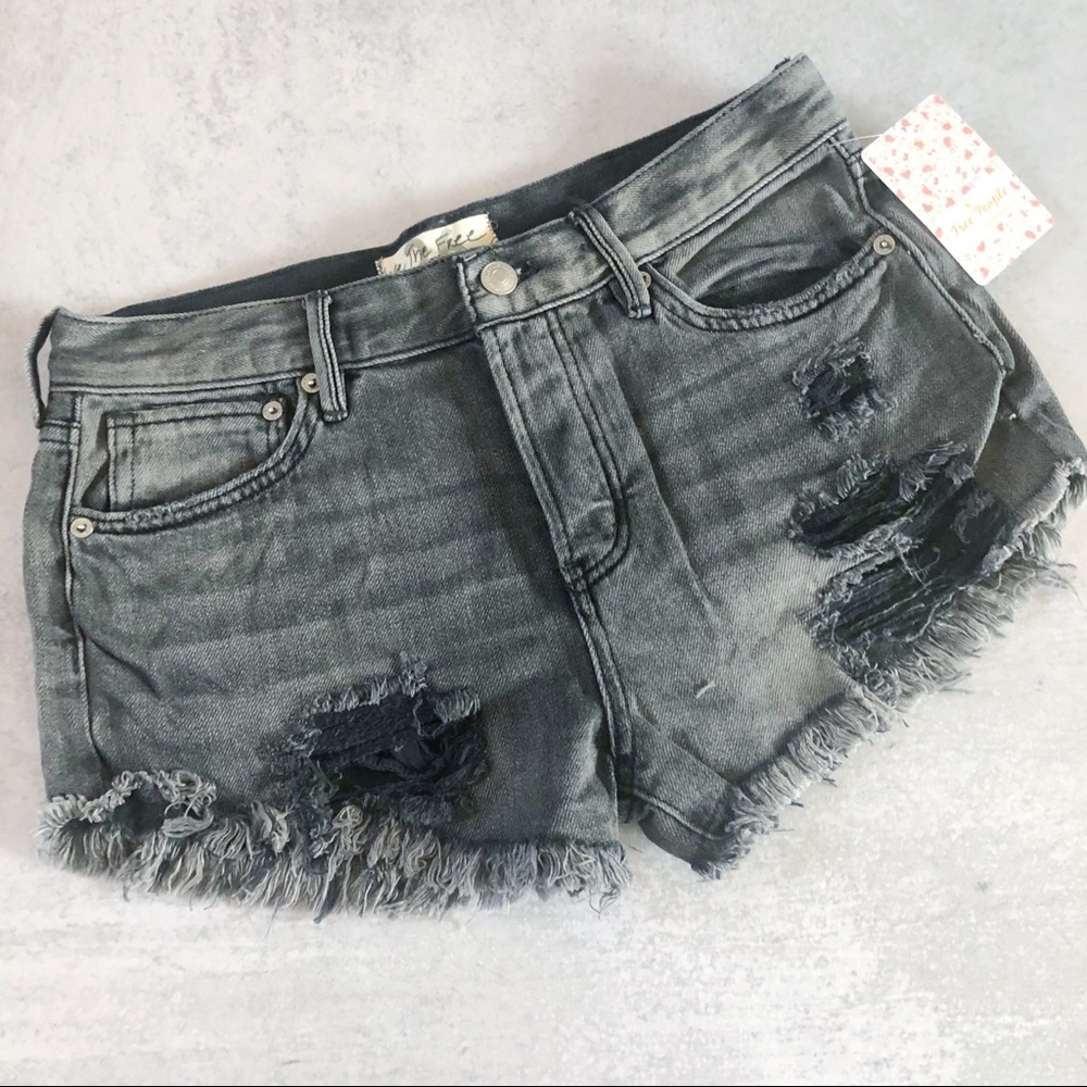 Free People Good Vibrations Fray Hem Denim Shorts - Picture 6 of 7